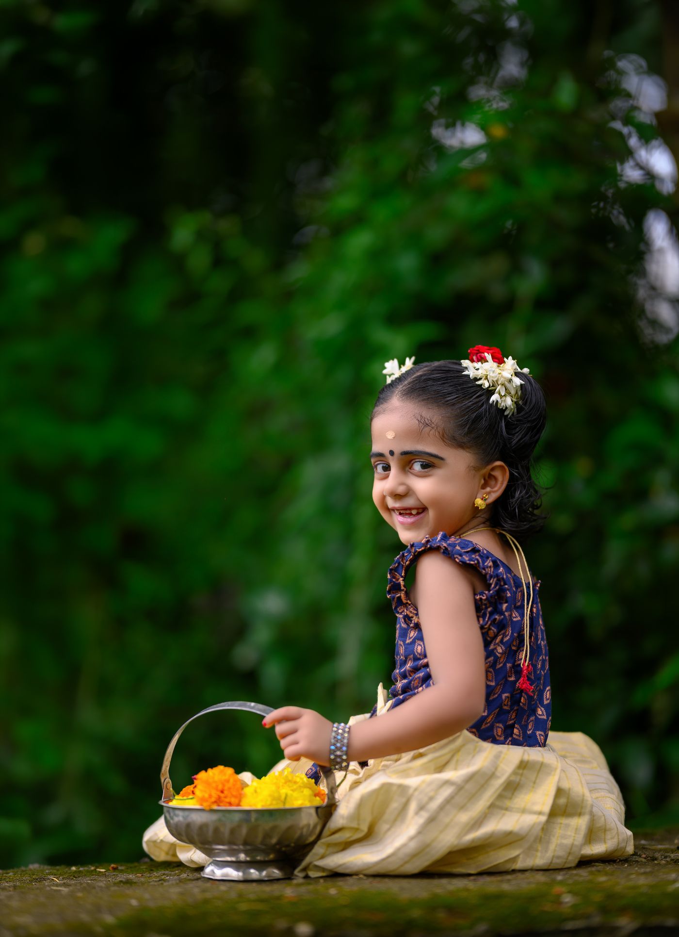 A happy girl who pictures the abacus in her mind